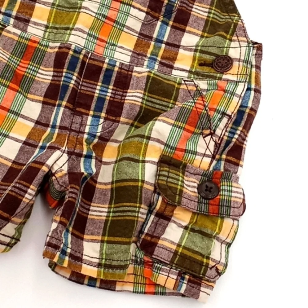OshKosh B'Gosh Brown‎ Plaid Shorts Overalls 3M
